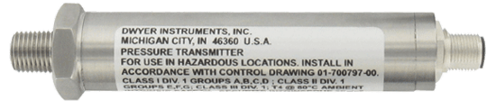 Dwyer Intrinsically Safe Pressure Transmitter, Series IS626